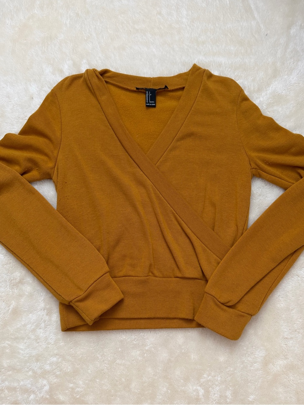 Forever 21 Mustard Wrap-Style Long Sleeve Sweatshirt